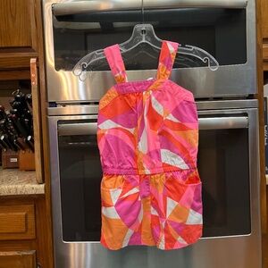 Like New Print Pattern Romper.  Girls Sz. 6.  White, Pinks & Orange.